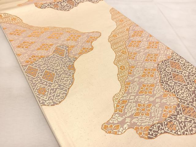 平和屋着物◎六通柄袋帯　道長花文　金糸　正絹　逸品　BAAV4851yc