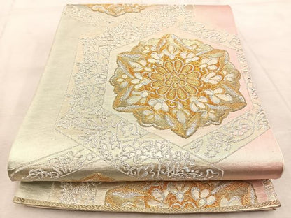平和屋着物◎六通柄袋帯　亀甲花文　金銀糸　正絹　逸品　BAAV4852yc