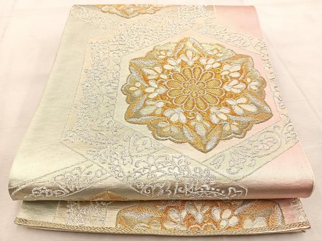 平和屋着物◎六通柄袋帯　亀甲花文　金銀糸　正絹　逸品　BAAV4852yc