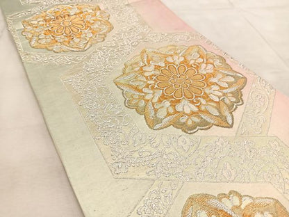 平和屋着物◎六通柄袋帯　亀甲花文　金銀糸　正絹　逸品　BAAV4852yc