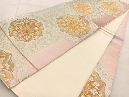 平和屋着物◎六通柄袋帯　亀甲花文　金銀糸　正絹　逸品　BAAV4852yc