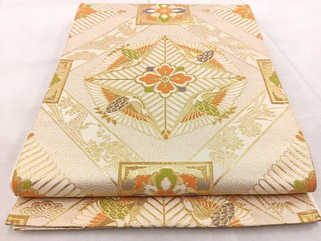 平和屋着物◎六通柄袋帯　みかげ　飛鶴花菱文　金糸　正絹　逸品　BAAV4866yc