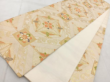 平和屋着物◎六通柄袋帯　みかげ　飛鶴花菱文　金糸　正絹　逸品　BAAV4866yc