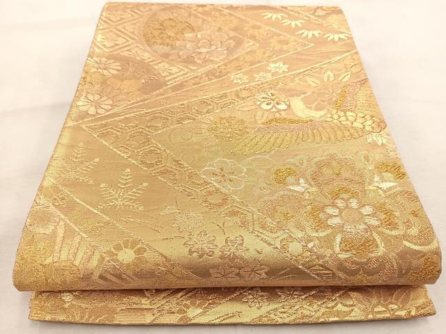 平和屋着物◎六通柄袋帯　鳳凰吉祥花文　金糸　正絹　逸品　BAAV4875yc