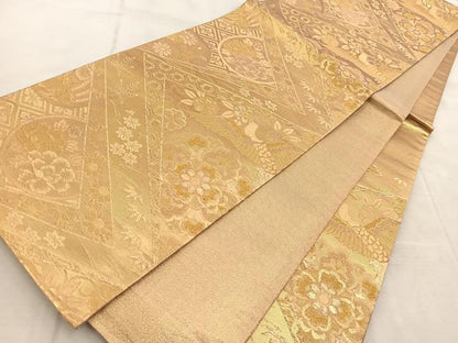 平和屋着物◎六通柄袋帯　鳳凰吉祥花文　金糸　正絹　逸品　BAAV4875yc