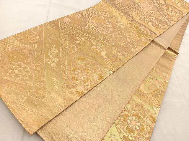 平和屋着物◎六通柄袋帯　鳳凰吉祥花文　金糸　正絹　逸品　BAAV4875yc