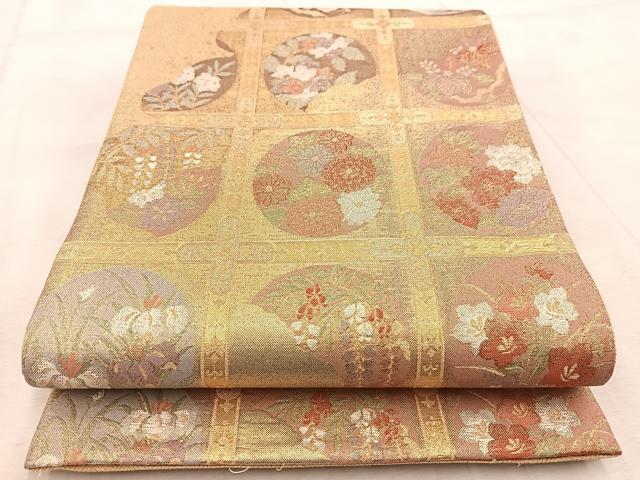 平和屋着物◎光悦佐賀錦　六通柄袋帯　格天井花丸文　金糸　正絹　逸品　BAAV4876yc