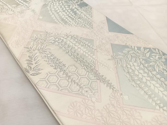 平和屋着物◎六通柄袋帯　唐織　菱天井花文　銀糸　正絹　逸品　BAAV4881yc