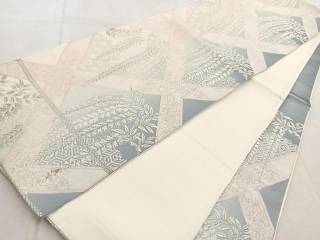 平和屋着物◎六通柄袋帯　唐織　菱天井花文　銀糸　正絹　逸品　BAAV4881yc