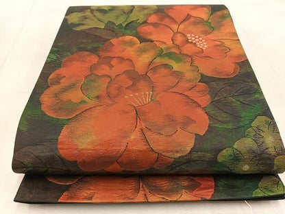 平和屋着物◎六通柄袋帯　草花文　金銀糸　正絹　逸品　BAAV4883yc