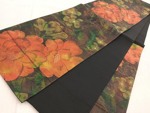 平和屋着物◎六通柄袋帯　草花文　金銀糸　正絹　逸品　BAAV4883yc