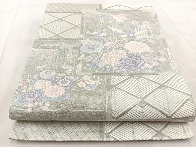 平和屋着物◎六通柄袋帯　唐織　花鳥風景文　九百錦　プラチナ箔　正絹　逸品　BAAV4888yc