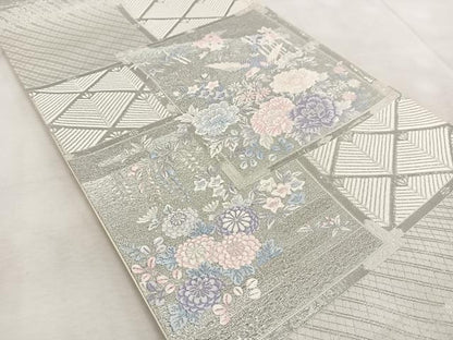 平和屋着物◎六通柄袋帯　唐織　花鳥風景文　九百錦　プラチナ箔　正絹　逸品　BAAV4888yc