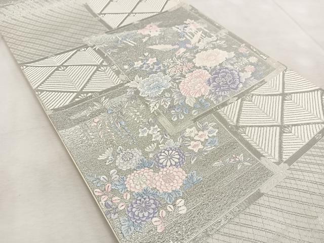 平和屋着物◎六通柄袋帯　唐織　花鳥風景文　九百錦　プラチナ箔　正絹　逸品　BAAV4888yc