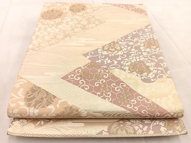平和屋着物◎六通柄袋帯　吉祥更紗花唐草文　金糸　正絹　逸品　BAAV4895yc