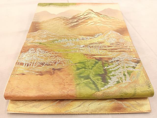平和屋着物◎六通柄袋帯　遠山樹林文　金銀糸　正絹　逸品　BAAV4896yc