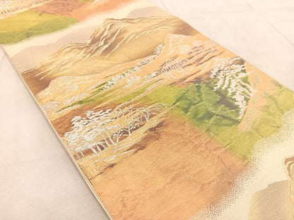平和屋着物◎六通柄袋帯　遠山樹林文　金銀糸　正絹　逸品　BAAV4896yc