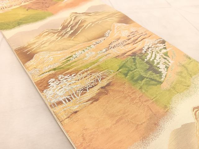 平和屋着物◎六通柄袋帯　遠山樹林文　金銀糸　正絹　逸品　BAAV4896yc