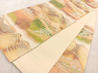 平和屋着物◎六通柄袋帯　遠山樹林文　金銀糸　正絹　逸品　BAAV4896yc