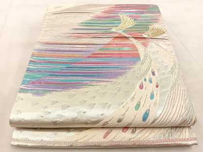 平和屋着物◎佐賀錦　六通柄袋帯　唐織　孔雀　金銀糸　正絹　逸品　BAAV4897yc
