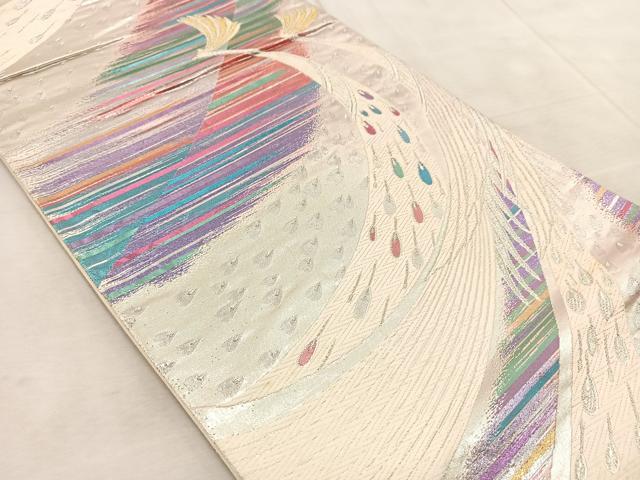 平和屋着物◎佐賀錦　六通柄袋帯　唐織　孔雀　金銀糸　正絹　逸品　BAAV4897yc