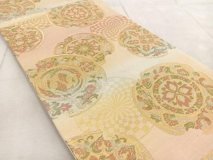 平和屋着物◎六通柄袋帯　花絵皿文　金銀糸　正絹　逸品　BAAV4902yc