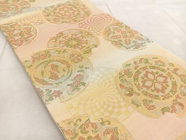 平和屋着物◎六通柄袋帯　花絵皿文　金銀糸　正絹　逸品　BAAV4902yc