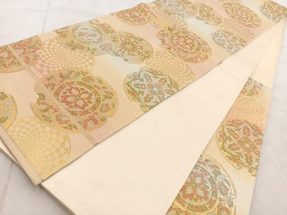 平和屋着物◎六通柄袋帯　花絵皿文　金銀糸　正絹　逸品　BAAV4902yc