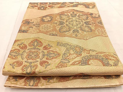 平和屋着物◎佐賀錦　六通柄袋帯　切嵌正倉院花文　金糸　正絹　逸品　BAAV4906yc