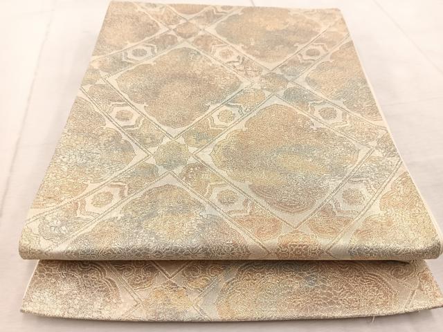 平和屋着物◎六通柄袋帯　菱天井花文　金銀糸　引箔　正絹　逸品　BAAV4909yc