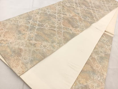 平和屋着物◎六通柄袋帯　菱天井花文　金銀糸　引箔　正絹　逸品　BAAV4909yc