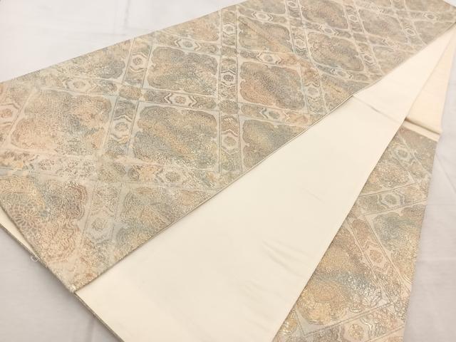平和屋着物◎六通柄袋帯　菱天井花文　金銀糸　引箔　正絹　逸品　BAAV4909yc
