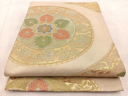 平和屋着物◎六通柄袋帯　更紗花丸文　金銀糸　正絹　逸品　BAAV4910yc