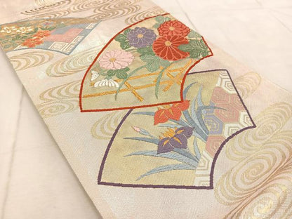 平和屋着物◎六通柄袋帯　唐織　地紙花文　金銀糸　正絹　逸品　BAAV4922yc