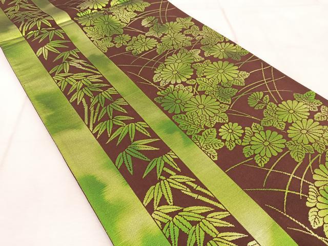 平和屋着物◎西陣　六通柄袋帯　菊竹文　銀糸　引箔　正絹　逸品　BAAV4925yc