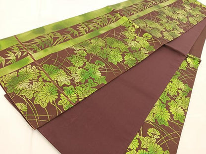 平和屋着物◎西陣　六通柄袋帯　菊竹文　銀糸　引箔　正絹　逸品　BAAV4925yc