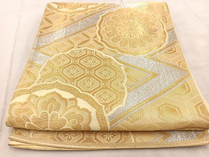 平和屋着物◎六通柄袋帯　吉祥花文　金銀糸　正絹　逸品　BAAV4929yc