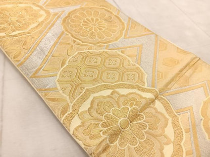 平和屋着物◎六通柄袋帯　吉祥花文　金銀糸　正絹　逸品　BAAV4929yc