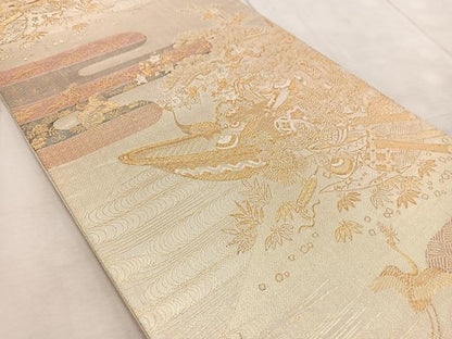 平和屋着物◎佐賀錦　六通柄袋帯　飛鶴宝舟文　金銀糸　正絹　逸品　BAAV4933yc