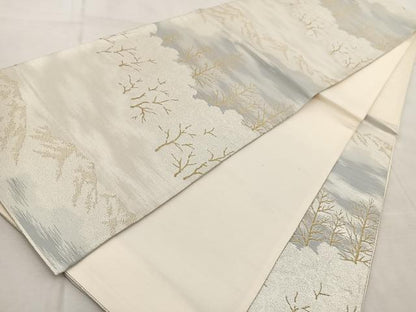平和屋着物◎六通柄袋帯　遠山樹林文　金銀糸　正絹　逸品　BAAV4935yc
