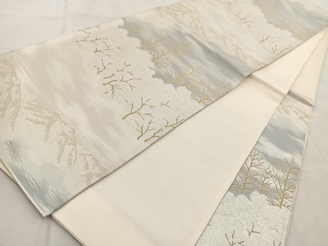 平和屋着物◎六通柄袋帯　遠山樹林文　金銀糸　正絹　逸品　BAAV4935yc