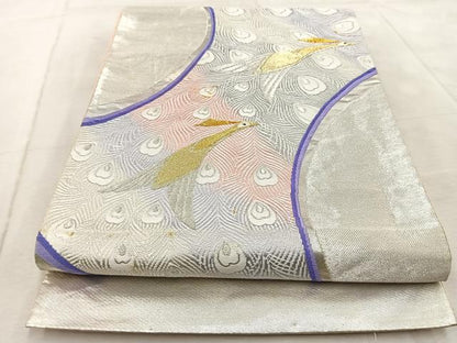 平和屋着物◎六通柄袋帯　唐織　孔雀　金銀糸　正絹　逸品　BAAV4941yc