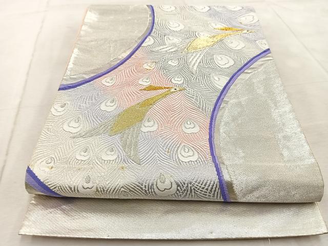 平和屋着物◎六通柄袋帯　唐織　孔雀　金銀糸　正絹　逸品　BAAV4941yc