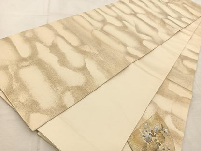 平和屋着物◎太鼓柄袋帯　扇面花文　金銀彩　引箔　正絹　逸品　BAAV4950yc