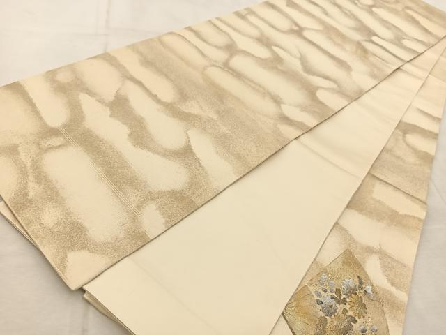 平和屋着物◎太鼓柄袋帯　扇面花文　金銀彩　引箔　正絹　逸品　BAAV4950yc