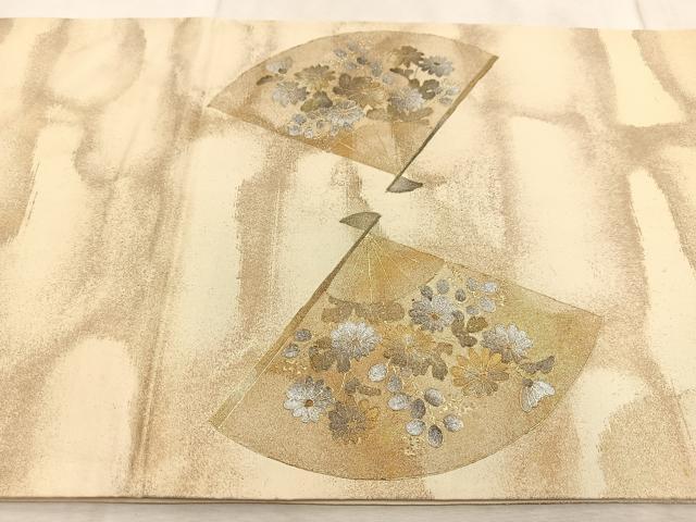 平和屋着物◎太鼓柄袋帯　扇面花文　金銀彩　引箔　正絹　逸品　BAAV4950yc