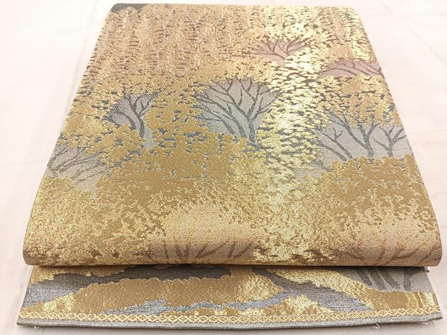 平和屋着物◎六通柄袋帯 樹林文 金銀糸 引箔 正絹 逸品 BAAV4951yc