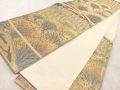 平和屋着物◎六通柄袋帯 樹林文 金銀糸 引箔 正絹 逸品 BAAV4951yc