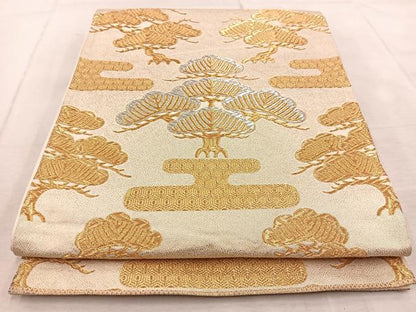 平和屋着物◎六通柄袋帯　エ霞松文　金銀糸　正絹　逸品　BAAV4955yc