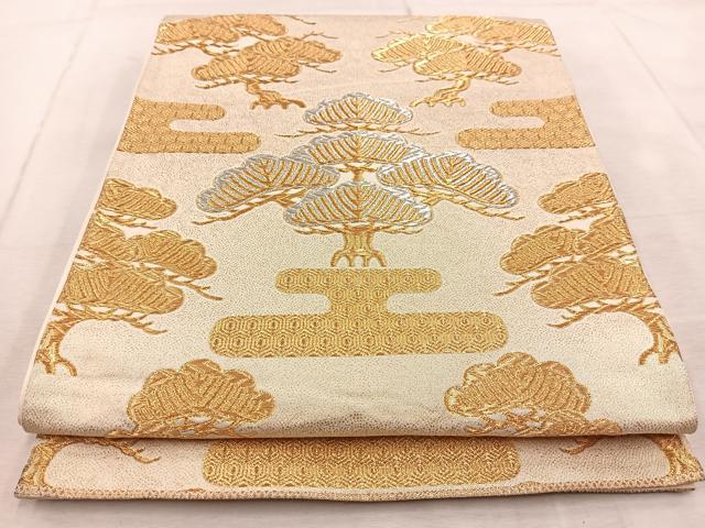 平和屋着物◎六通柄袋帯　エ霞松文　金銀糸　正絹　逸品　BAAV4955yc